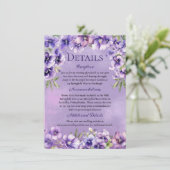 Elegant Violet Floral Wedding Details Kaart (Staand voorkant)