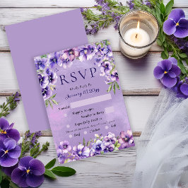Elegant Violet Floral Wedding RSVP Card Kaartje
