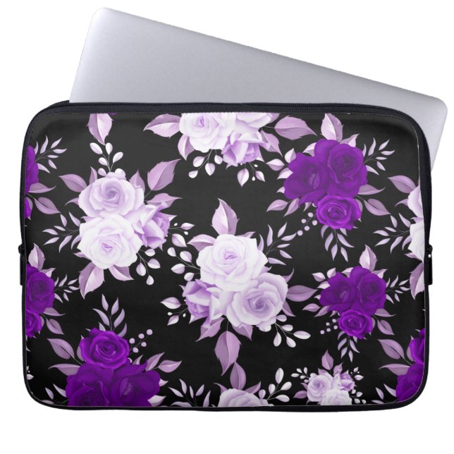 Elegant Violet Flowers Seamless Floral Pattern Laptop Sleeve (Voorkant)