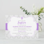 Elegant Violet Girl Baptism Invitation Kaart (Staand voorkant)