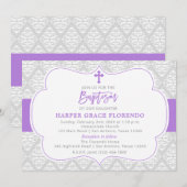 Elegant Violet Girl Baptism Invitation Kaart (Voorkant / Achterkant)