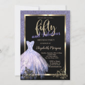 Elegant Violet Glitter Dress 50th Birthday Party Kaart (Voorkant)