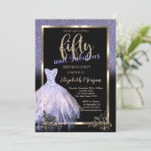 Elegant Violet Glitter Dress 50th Birthday Party Kaart (Staand voorkant)