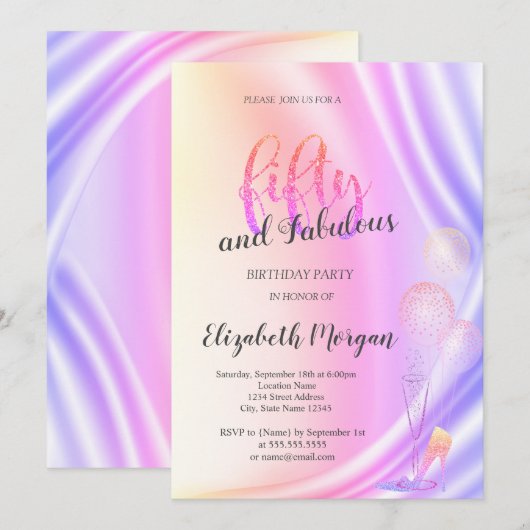 Elegant Violet Glitter High Heels 50th Birthday Kaart (Voorkant / Achterkant)