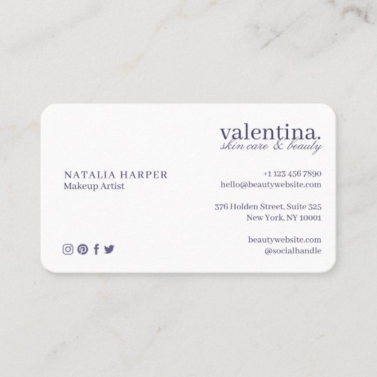 Elegant Violet Glitter Leaf Pattern Beauty Makeup Visitekaartje (Voorkant)