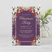 Elegant Violet Gold Botanical Christmas Party Kaart (Staand voorkant)