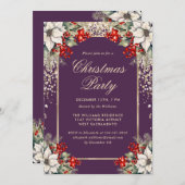 Elegant Violet Gold Botanical Christmas Party Kaart (Voorkant / Achterkant)
