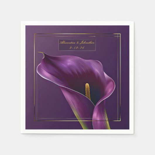 Elegant Violet & Gold Calla Lily Wedding Servet (Voorkant)