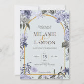 Elegant violet & gold hydrangea wedding invitation kaart (Voorkant)
