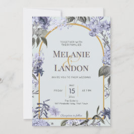 Elegant violet & gold hydrangea wedding invitation kaart