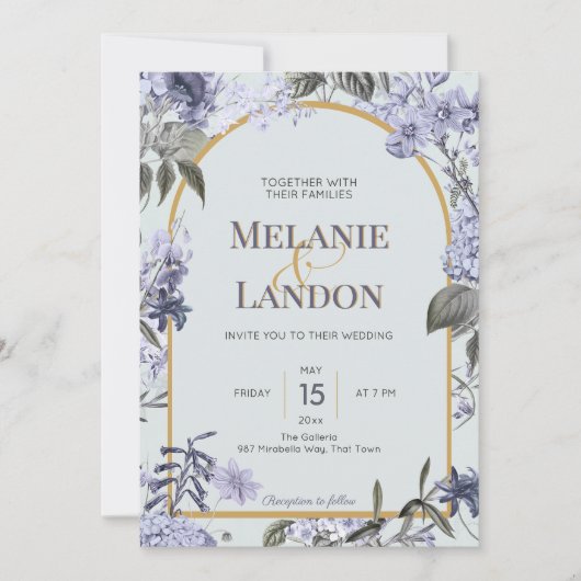 Elegant violet & gold hydrangea wedding invitation kaart (Voorkant)