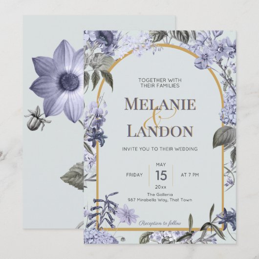 Elegant violet & gold hydrangea wedding invitation kaart (Voorkant / Achterkant)