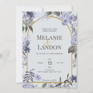Elegant violet & gold hydrangea wedding invitation kaart