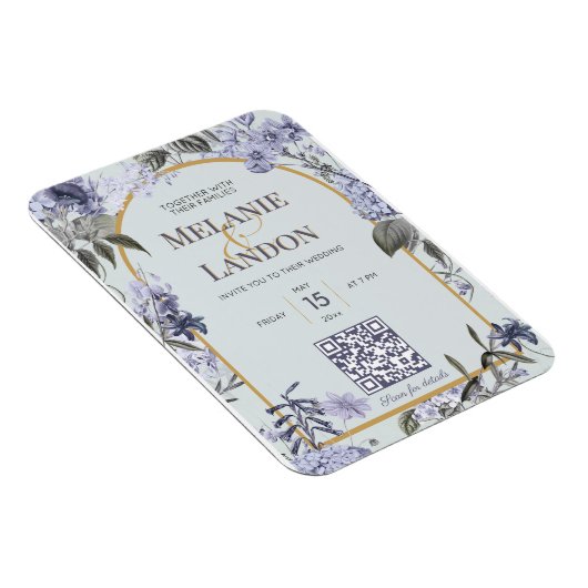 Elegant violet & gold hydrangea wedding invitation magneet (Rechterzijde)