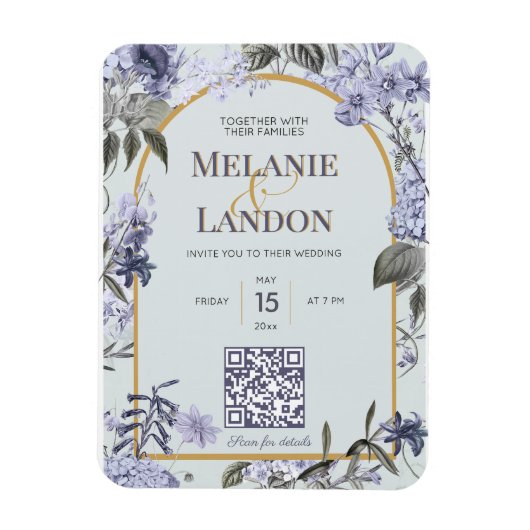 Elegant violet & gold hydrangea wedding invitation magneet (Verticaal)