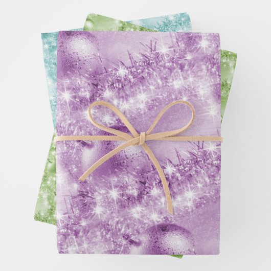 Elegant Violet, Green and Turquoise-kerstbal Inpakpapier Vel (In situ)