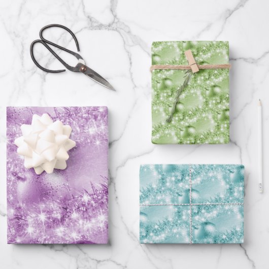 Elegant Violet, Green and Turquoise-kerstbal Inpakpapier Vel (Voorkant)