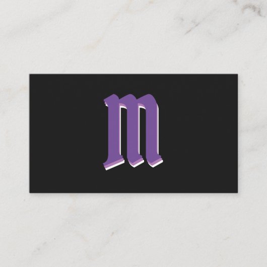 Elegant violet op zwart monogram 3d effect visitekaartje (Voorkant)