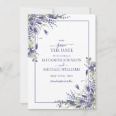 Elegant Violet Paars Bloemen Script Save the Date Kaart (Voorkant)