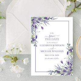 Elegant Violet Paars Bloemen Script Save the Date Kaart