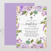 Elegant Violet Paars Floral Cross Girl Baptisme Kaart (Voorkant / Achterkant)