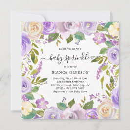 Elegant Violet Paars Floral Girl Baby Sprinkle Kaart