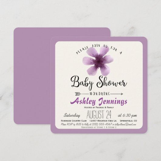 Elegant Violet Paarse Bloemen Baby shower Kaart (Voorkant / Achterkant)