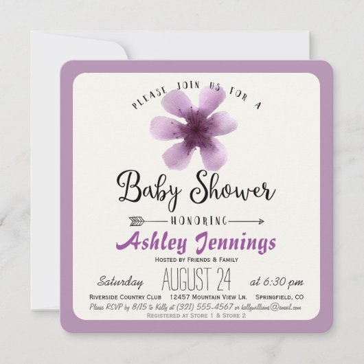 Elegant Violet Paarse Bloemen Baby shower Kaart (Voorkant)