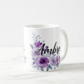 Elegant Violet Paarse Bloemen Custom gepersonalise Koffiemok (Voorkant rechts)