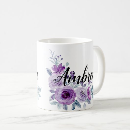 Elegant Violet Paarse Bloemen Custom gepersonalise Koffiemok (Voorkant rechts)