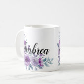 Elegant Violet Paarse Bloemen Custom gepersonalise Koffiemok (Voorkant links)
