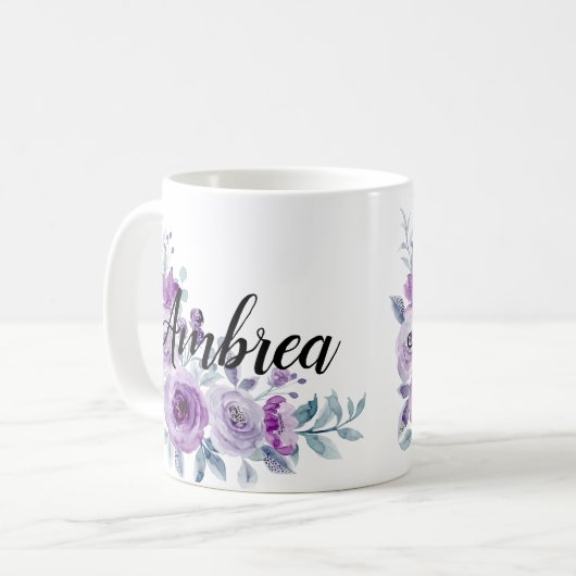 Elegant Violet Paarse Bloemen Custom gepersonalise Koffiemok (Voorkant links)