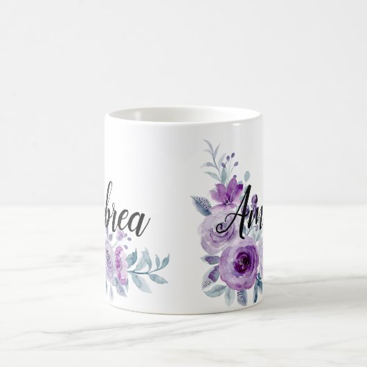 Elegant Violet Paarse Bloemen Custom gepersonalise Koffiemok (Center)