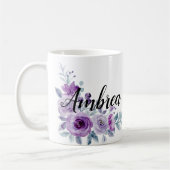 Elegant Violet Paarse Bloemen Custom gepersonalise Koffiemok (Links)