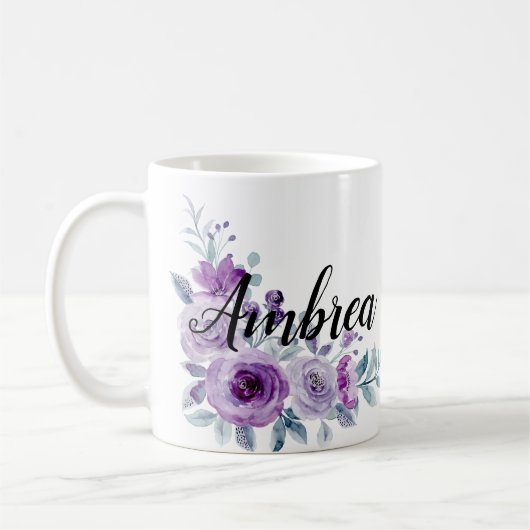 Elegant Violet Paarse Bloemen Custom gepersonalise Koffiemok (Links)