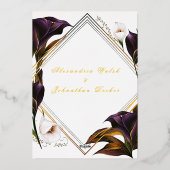 Elegant Violet Paarse Calla Lilly Floral Folie Uitnodiging (Achterkant)