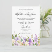 Elegant Violet Paarse Champagne Flowers Wedding Kaart (Staand voorkant)