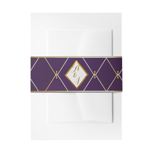 Elegant Violet Paarse en gouden diamant gevormd Uitnodigingen Wikkel (Voorkant Voorbeeld)