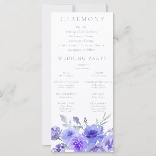 Elegant Violet Paarse huwelijksceremonie programma (Achterkant)