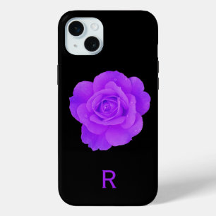 Elegant Violet Paarse Monogram Dark Floral Roos iPhone 15 Mini Hoesje