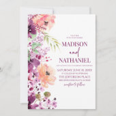 Elegant Violet Paarse Roze Bloemen Bruiloft Kaart (Voorkant)