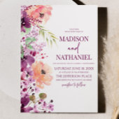 Elegant Violet Paarse Roze Bloemen Bruiloft Kaart