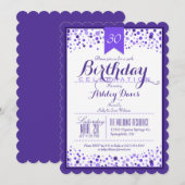 Elegant Violet Paarse Wit 30ste Verjaardagsfeest Kaart (Voorkant / Achterkant)