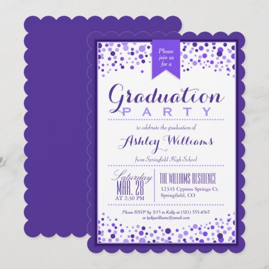 Elegant Violet Paarse & Witte Afstudeerfeest Kaart (Voorkant / Achterkant)