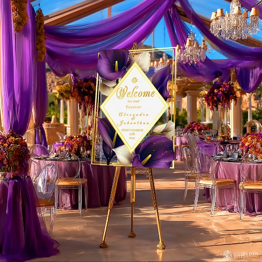 Elegant Violet Purple and Gold Calla Lily  Acryl Bord