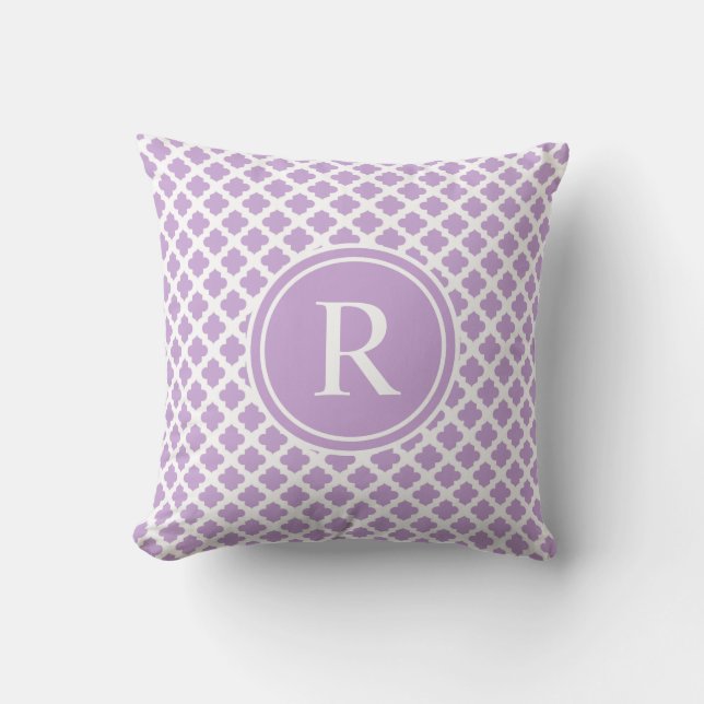 Elegant Violet Quatrefoil Monogram Kussen (Voorkant)
