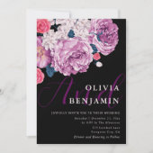 Elegant Violet Roos Kalligrafie Zwart Bruiloft Kaart (Voorkant)