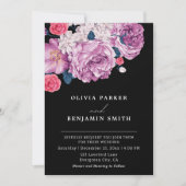 Elegant Violet Roos Paarse Bloemen Zwart Bruiloft Kaart (Voorkant)