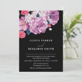 Elegant Violet Roos Paarse Bloemen Zwart Bruiloft Kaart (Staand voorkant)