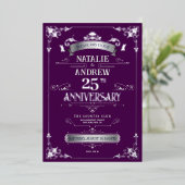 Elegant Violet Silver 25e bruiloft Jubileum Folie Uitnodiging (Staand Voorkant)